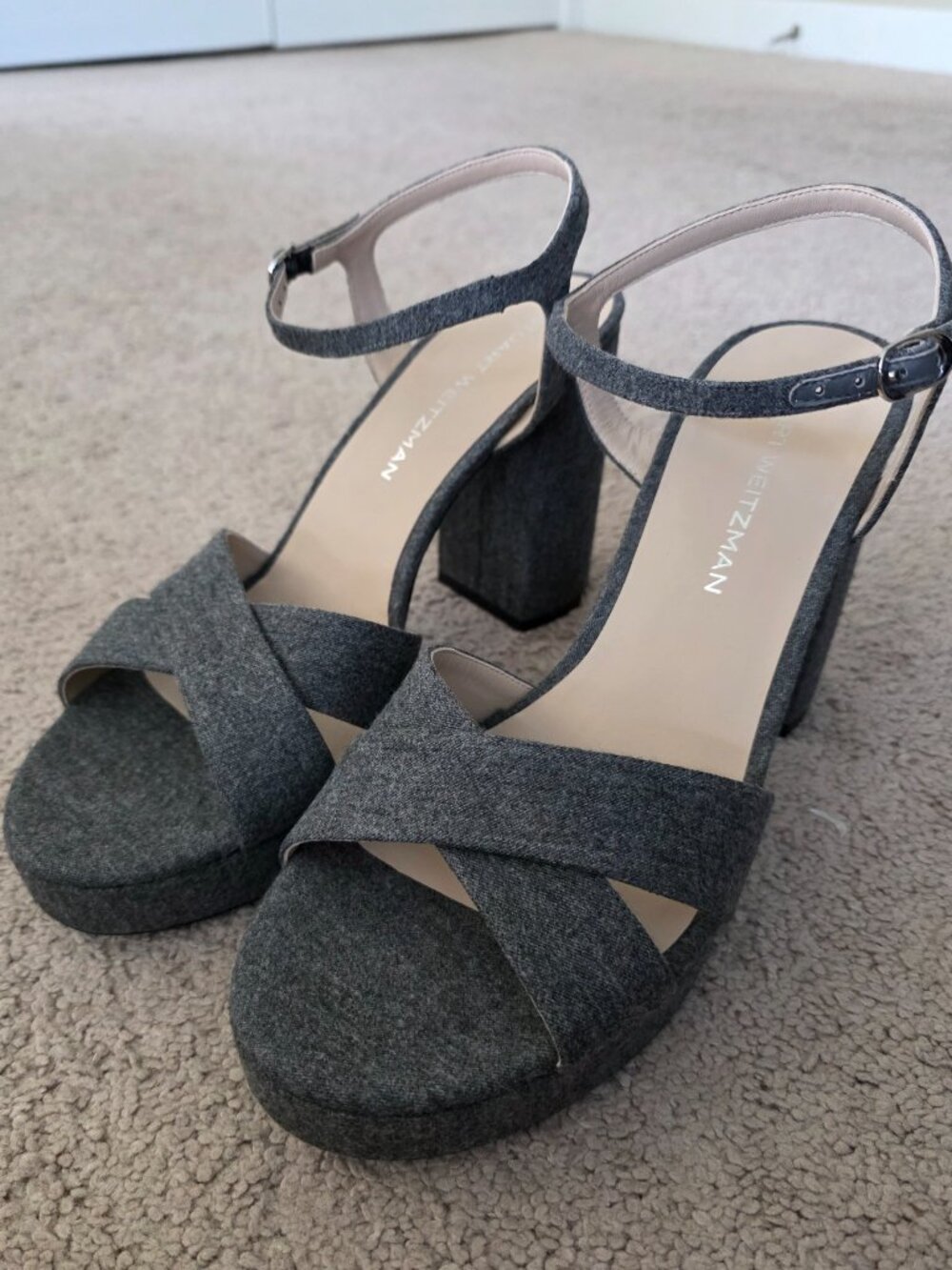 NIB Stuart Weitzman Dayna Platform Sandals Slate Flannel Size 12 B